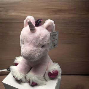 Aurora Shimmery Clouds 9" Pink Unicorn Glitter Plush Stuffed Animal Sequin NWT
